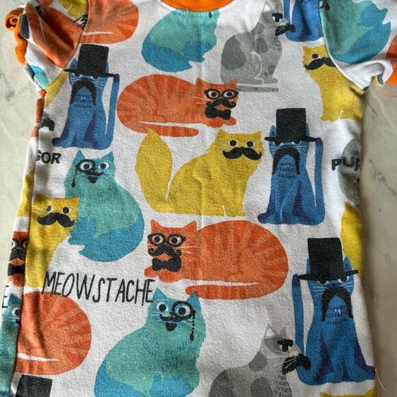 Girl’s Spotted Zebra Do You Like My Meowstache Cat 2 Piece Pajama Set, SZ 6 - Picture 3 of 6